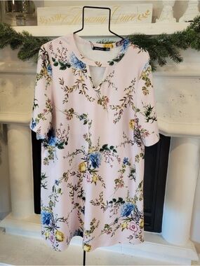 Plus Size Light Pink Floral Short Sleeve Dress LIKE NEW